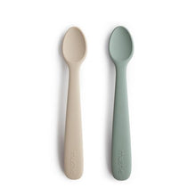 Load image into Gallery viewer, Mushie Silicone Feeding Spoons | Cambridge Blue/Shifting Sand