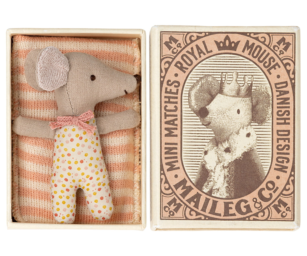 Maileg Sleepy Wakey Baby Mouse in Box Rose